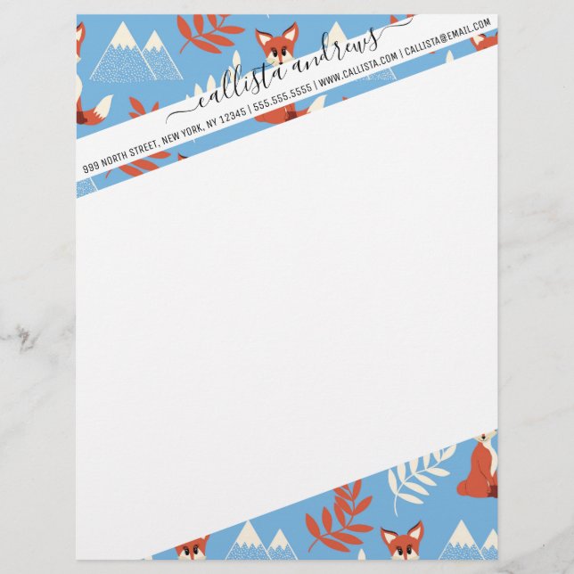 En-tête De Lettre Joli hiver Orange Fox Mountains Motif feuille (Devant)