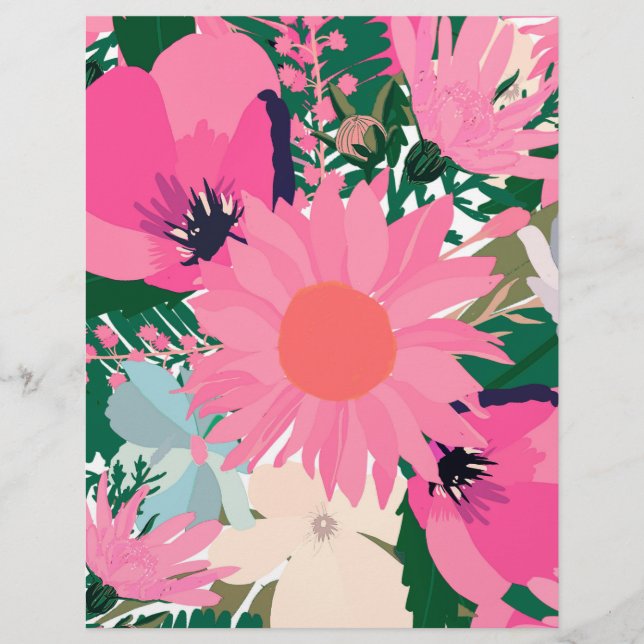 En-tête De Lettre Joli tournesol rose et fleurs de coquelicot design (Devant)
