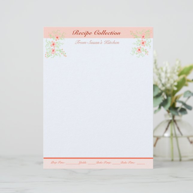 En-tête De Lettre Jolie Recette Stationnée Avec Floral (Debout devant)