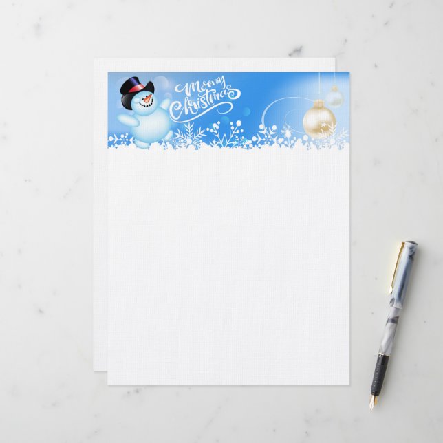 En-tête De Lettre Joyeux Noël Bonhomme de Neige (Devant/Arrière en situation)