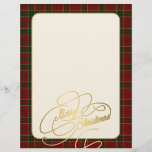 En-tête De Lettre Joyeux Noël or script rouge vert cadre plaid