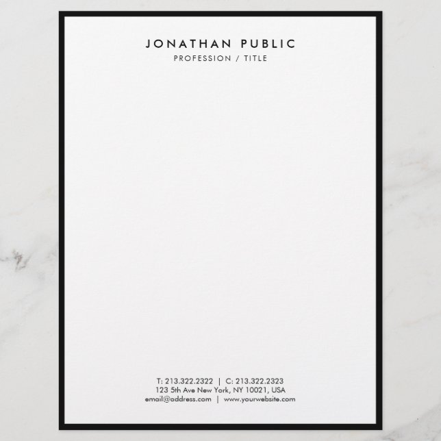 En-tête De Lettre Letterhead Black And White Modern Elegant Simple (Devant)
