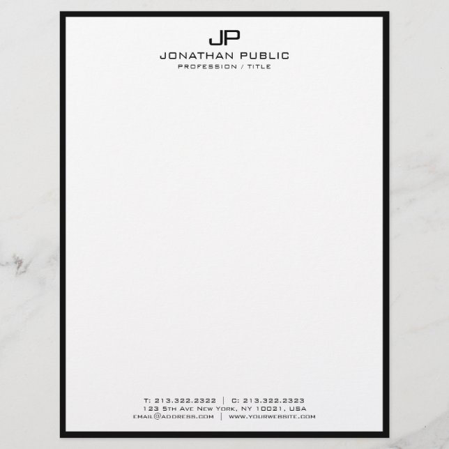 En-tête De Lettre Letterhead Professional Modern Black White Simple (Devant)