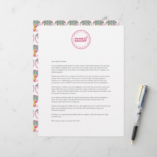En-tête De Lettre Lettre de Noël personnalisée Modèle rose (Devant/Arrière en situation)