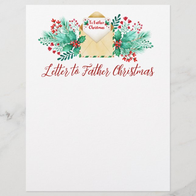 En-tête De Lettre Lettre Enfants Aquarelle à Père Noël / Père Noël (Devant)