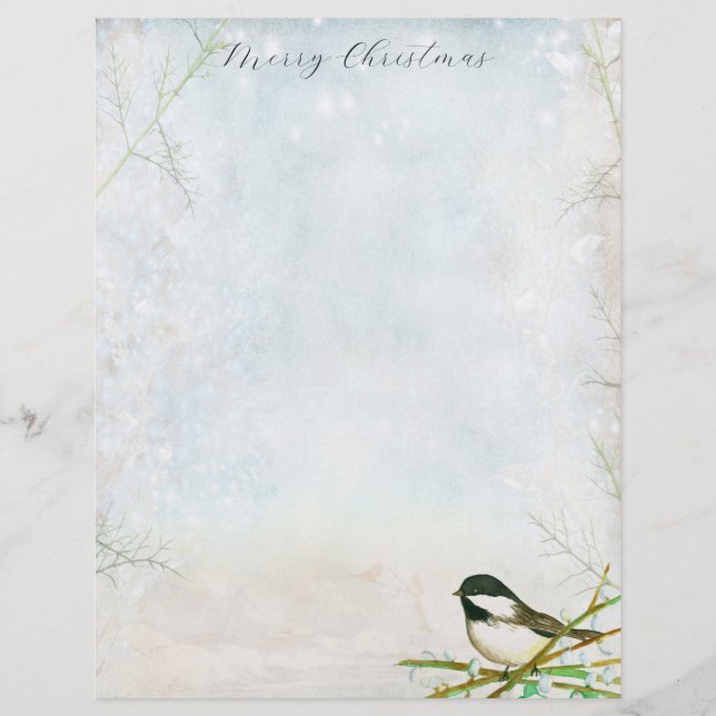 En-tête De Lettre LETTRE Joyeuse DE Noël Pickadee Oiseau Botanique (Devant)