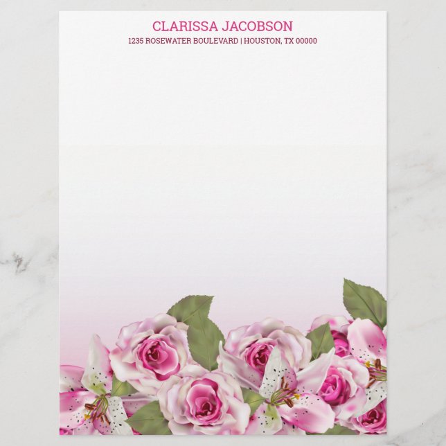 En-tête De Lettre Lily de tigre rose (Devant)