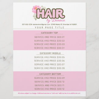 En-tête De Lettre Liste de prix du salon de coiffure personnalisée