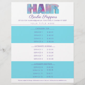 En-tête De Lettre Liste de prix du salon de coiffure personnalisée