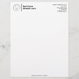 En-tête De Lettre Logo de croquis de dent noir/blanc pour dentiste
