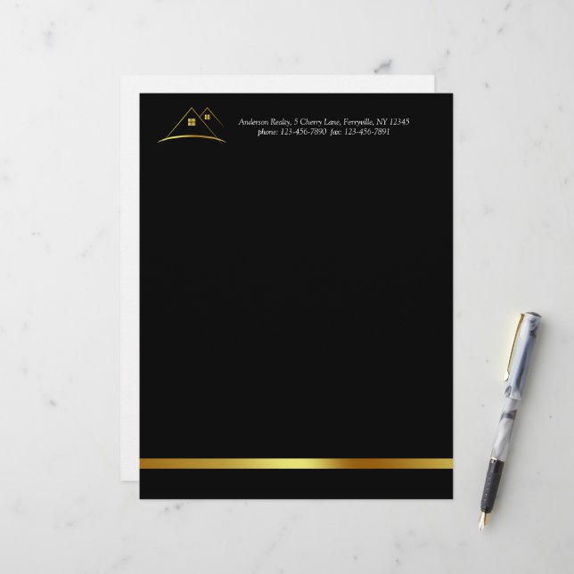 En-tête De Lettre Logo de maison d'or moderne Immobilier (Devant/Arrière en situation)