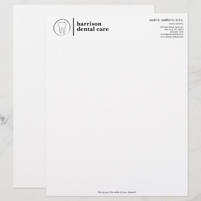 En-tête De Lettre Logo Dentiste noir/blanc (Devant / Derrière)
