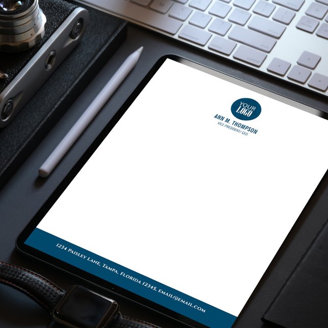 En-tête De Lettre Logo d'entreprise bleu et blanc simple (Blue and white letterhead stationery)