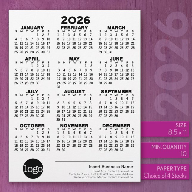 En-tête De Lettre Logo Office de base avec calendrier (2026 Calendar)