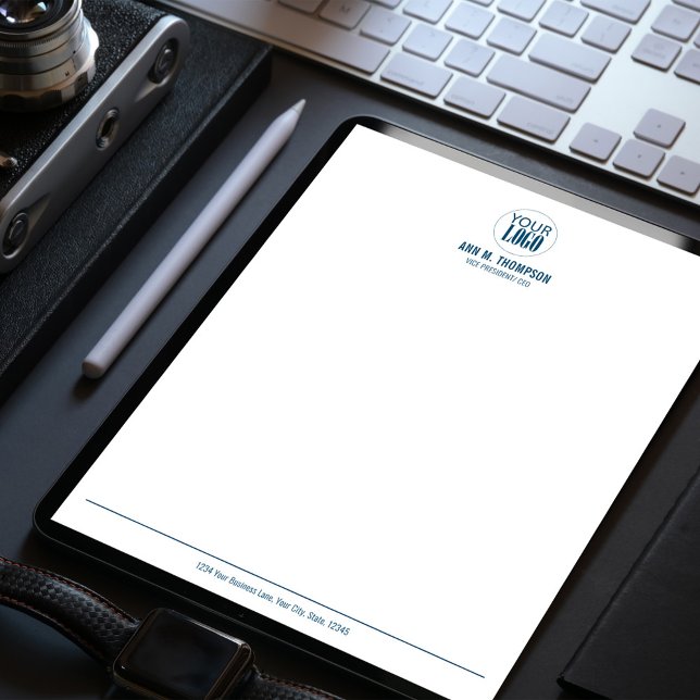 En-tête De Lettre Logo professionnel simple bleu (Business logo custom letterhead stationery.)
