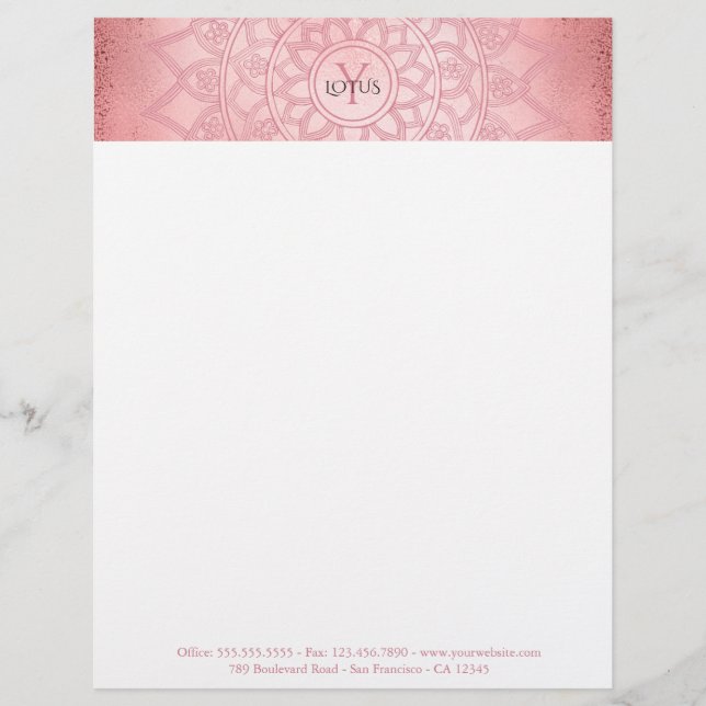 En-tête De Lettre Lotus Mandala Yoga rose Gold Elegant (Devant)