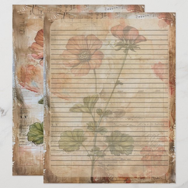 En-tête De Lettre Manuscrit Anemone Flower (Devant / Derrière)