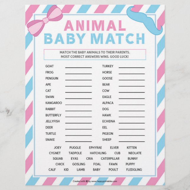 En-tête De Lettre Match bébé animal [Surprise de genre] (Devant)