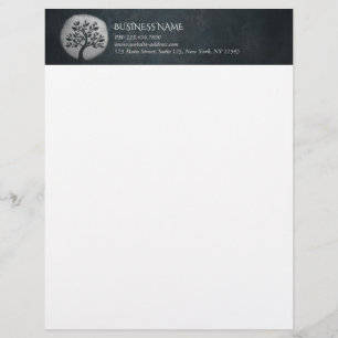 En-tête De Lettre Méditation Yoga Instructeur Reiki Arbre Noir Argen