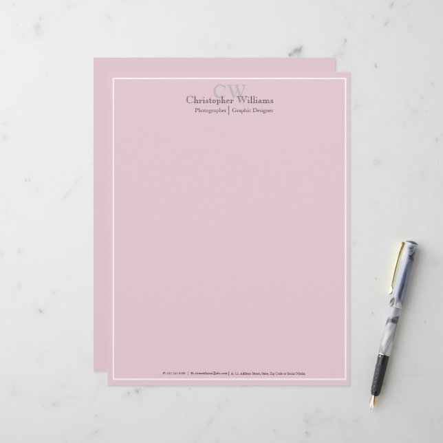 En-tête De Lettre Minimaliste rose professionnel (Devant/Arrière en situation)