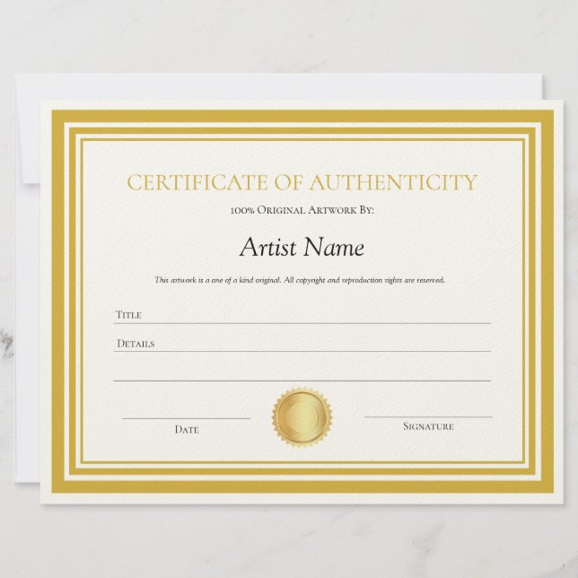 En-tête De Lettre Modèle de certificat d'authenticité du sceau d'or (Devant)