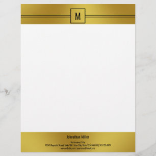 En-tête De Lettre Modèle de Monogramme noir blanc et or moderne