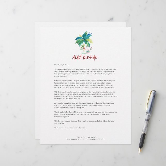 En-tête De Lettre Modèle en-tête de Noël Tropical (Devant/Arrière en situation)