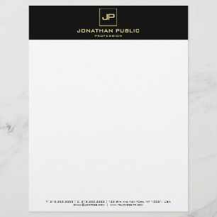 En-tête De Lettre Modèle moderne de monogramme noir élégant d'or
