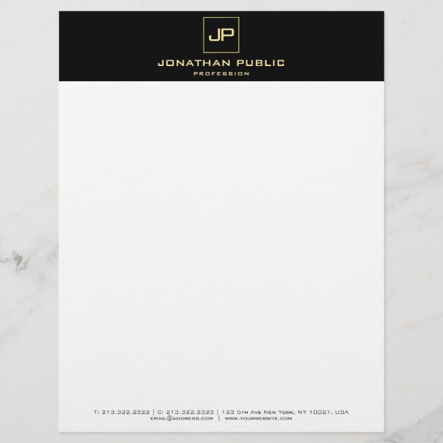 En-tête De Lettre Modèle moderne de monogramme noir élégant d'or (Devant)