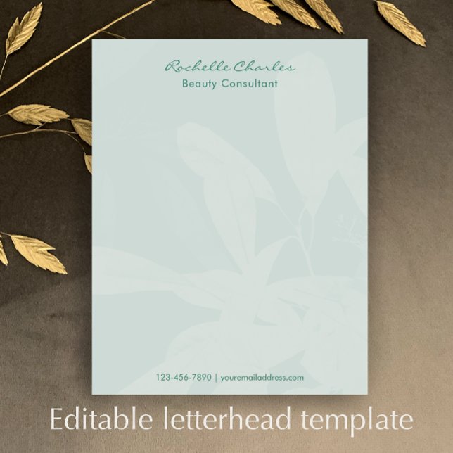 En-tête De Lettre Modern Elegant Green Script Personalized Business (Add your custom text to this elegant green business letterhead paper. Professional and personalized.)