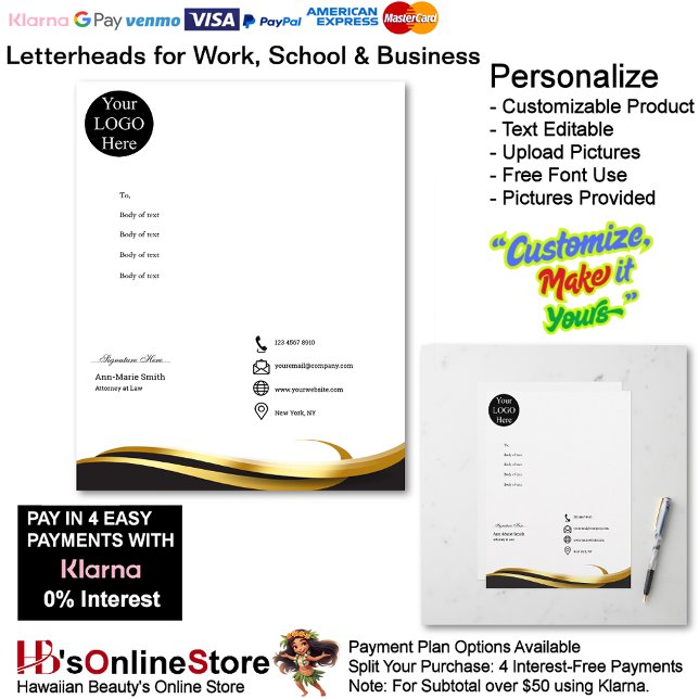En-tête De Lettre Modern Minimalist Gold Black White Signature (Modern Minimalist Gold Black White Signature Letterhead.)