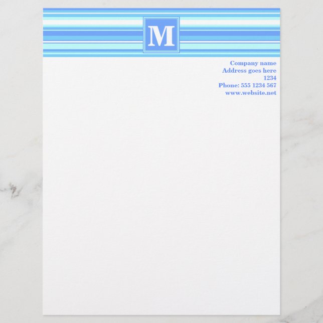 En-tête De Lettre Monogramme ciel bandes bleues (Devant)