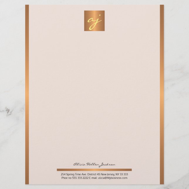 En-tête De Lettre Monogramme de luxe en cuivre rose pâle féminin (Devant)