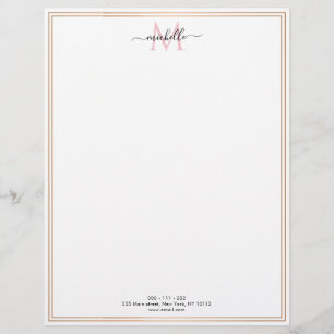 En-tête De Lettre monogramme de script chic à cadre doré 