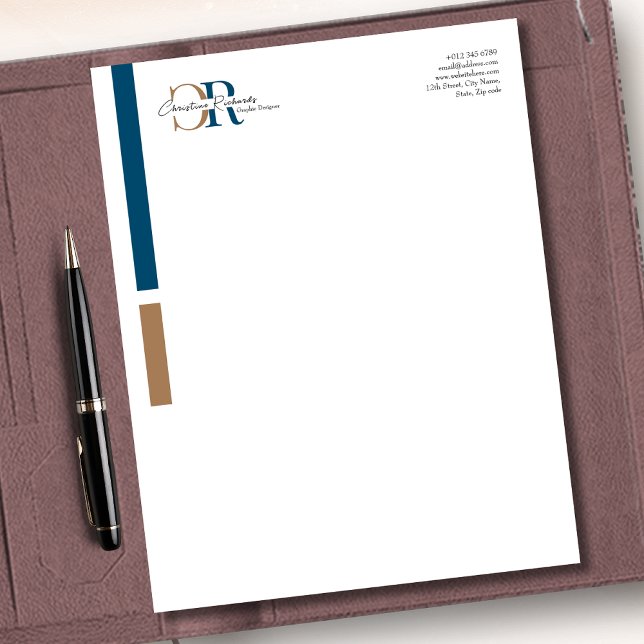 En-tête De Lettre Monogramme d'or bleu simple (Créateur téléchargé)