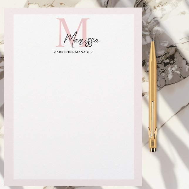 En-tête De Lettre Monogramme minimal initial et nom Pastel rose (Créateur téléchargé)