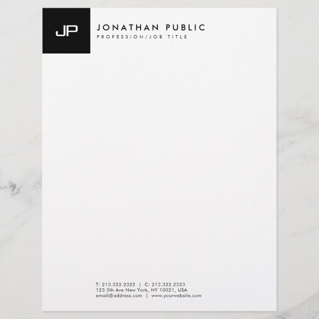 En-tête De Lettre Monogramme noir et blanc Moderne Modèle simple (Devant)
