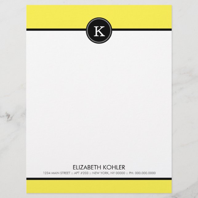 En-tête de lettre Monogramme noir et jaune (Devant)