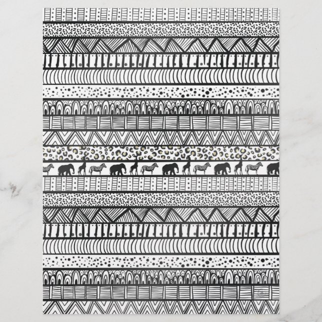 En-tête De Lettre Motif africain tribal noir blanc (Devant)
