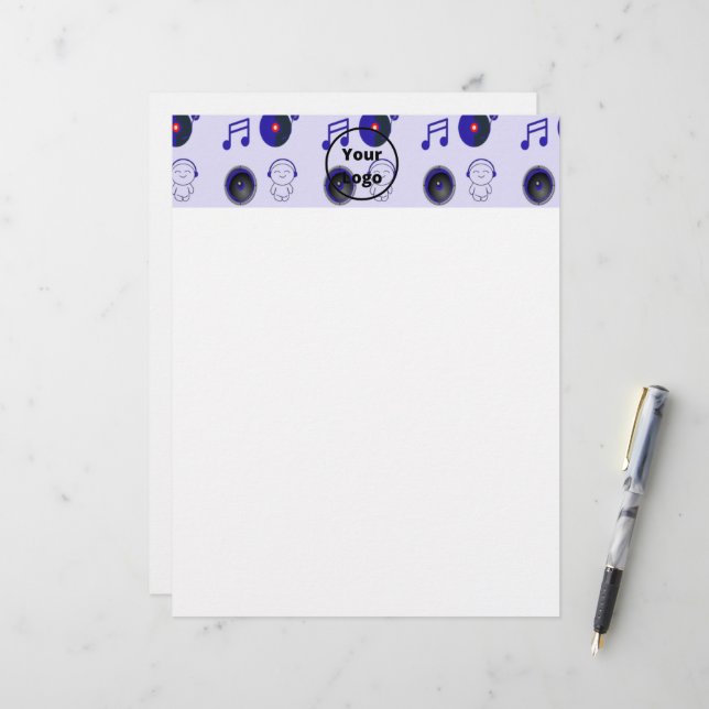 En-tête De Lettre Motif d'affaires de musique bleue (Devant/Arrière en situation)