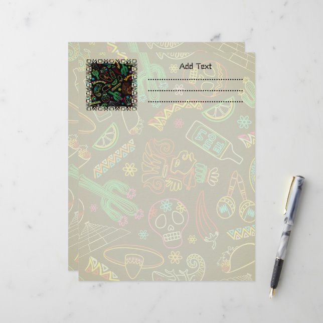 En-tête De Lettre Motif de Fiesta du Mexique (Devant/Arrière en situation)