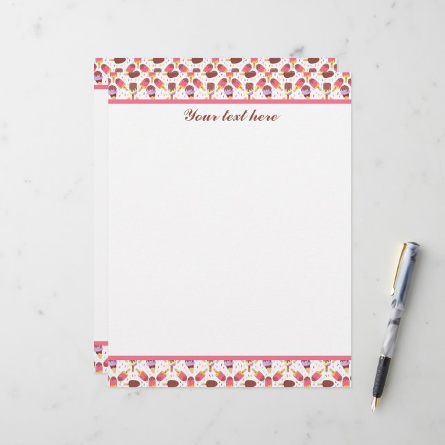 En-tête De Lettre Motif de glace personnalisable en carrés mignons (Devant/Arrière en situation)
