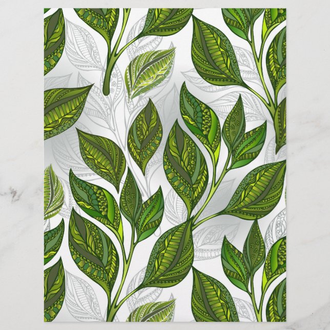 En-tête De Lettre Motif sans couture avec Feuilles de thé vert (Devant)