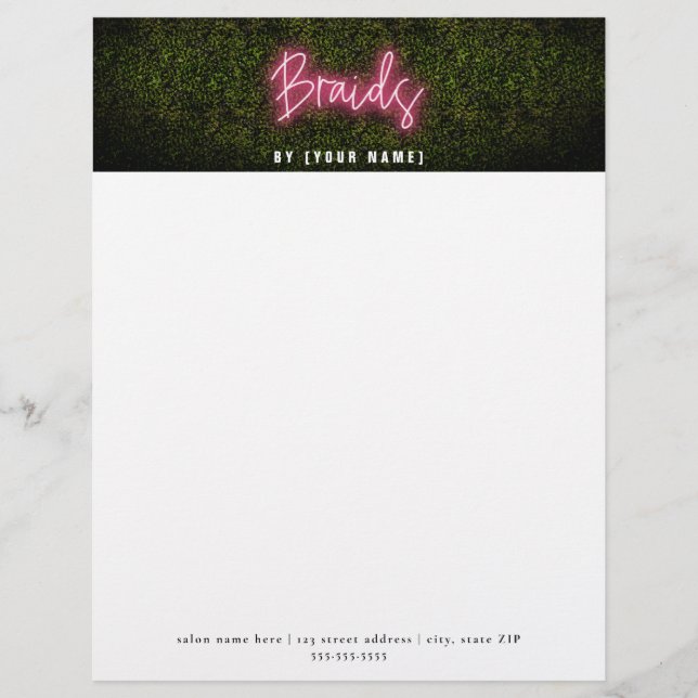 En-tête De Lettre Neon Boxwood Hair Salon Braids Professionnel (Devant)
