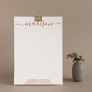 En-tête De Lettre Nettoyer la typographie rose simple et rouge Nom d