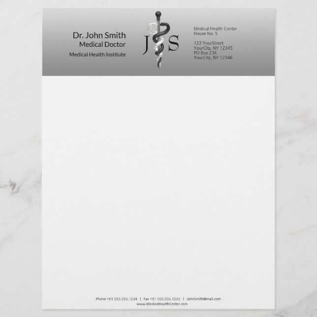 En-tête De Lettre Noble Classy Médicale Élégant Noir Blanc Asclepius (Devant)