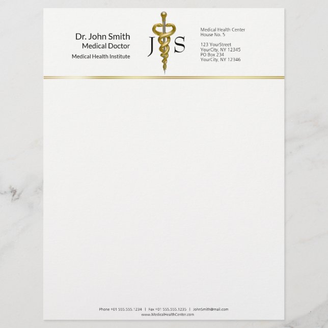 En-tête De Lettre Noble Classy Médicale Élégant Or Argent Asclepius (Devant)