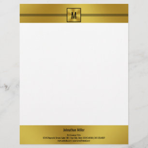 En-tête De Lettre Noir blanc et or moderne avec monogramme