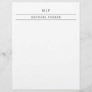 En-tête De Lettre Noir et blanc minimaliste Monogramme et nom