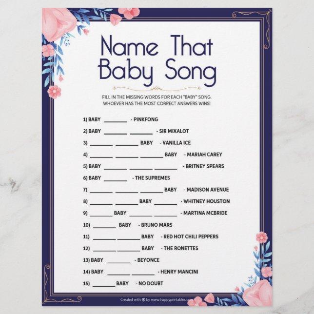 En-tête De Lettre Nom Cette Chanson De Bébé [Cadre Floral] (Devant)